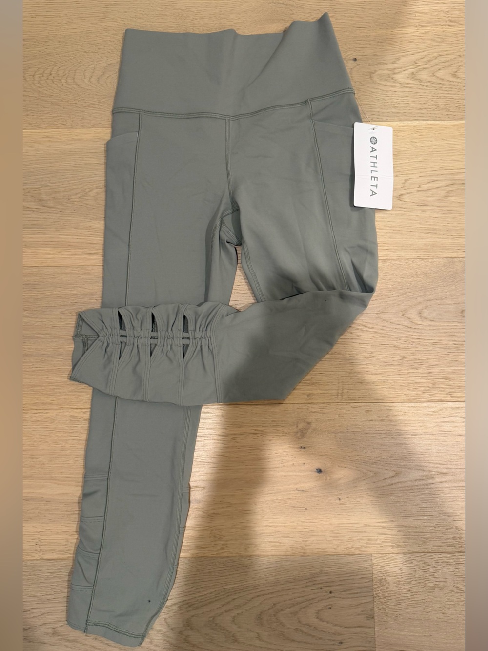 Athleta High-Rise Ruched 7/8 Pocket Leggings in Sage Green